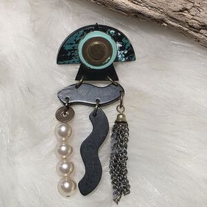 Abstract Geometric Brooch with Pearls